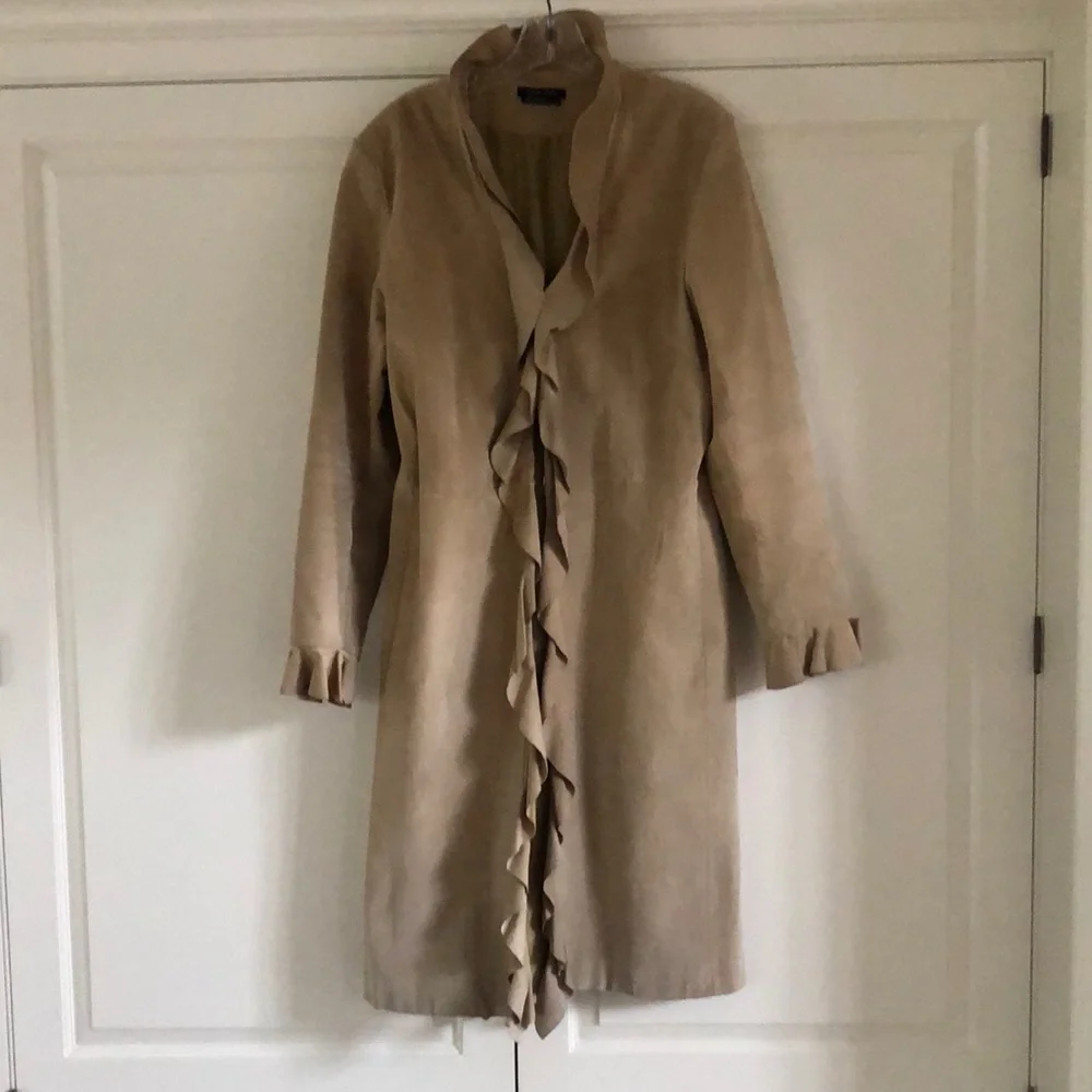 Boston proper size 12 camel color leather long coat - Picture 1 of 15